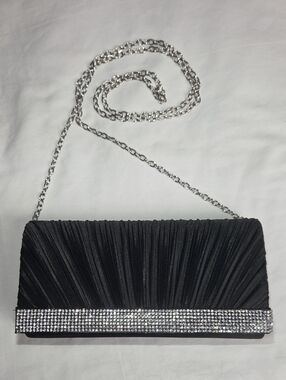 JESSICA MCCLINTOCK Clutch W/ Removable Shoulder Strap Black With Diamond Studs